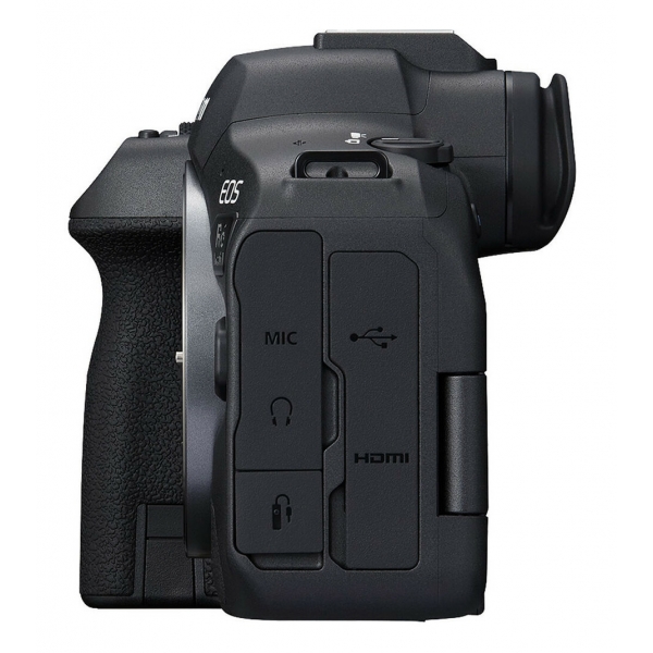 Canon EOS R6 Mark II z otwartym ekranem i widocznym podwójnym slotem kart SD