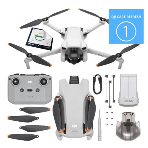 Dron DJI Mini 3 (RC-N1) + Care Refresh 1 Rok – widok frontowy w kolorze szarym