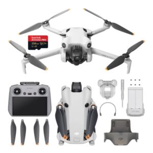 DJI Mini 4 Pro (RC-2) + Karta 256 GB – widok frontowy w kolorze szaro-białym