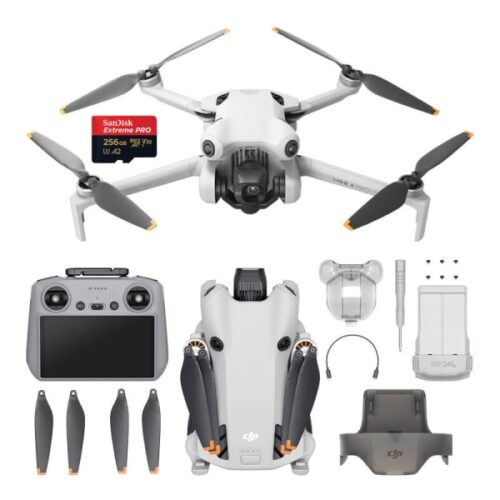 DJI Mini 4 Pro (RC-2) + Karta 256 GB – widok frontowy w kolorze szaro-białym