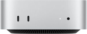Apple Mac mini z czipem M4 – widok frontowy w kolorze srebrnym