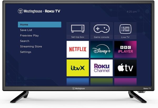 51n90mSRSGL._AC_SL1000_ Westinghouse 24 Inch Smart TV Roku OS - LED HD, Freeview, Netflix, Apple TV+, BBC iPlayer, Dolby Audio, HDMI, USB- Ideal Small TVs for Bedroom, Lounge or Kitchen 【Energy Class E】
