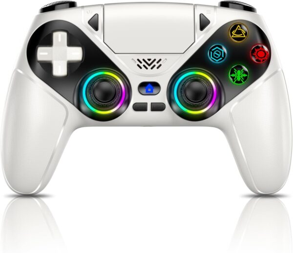 RGB Wireless Controller for PS5, Compatible with PS5 Pro/Slim/PC, Bluetooth Gamepad with Back Paddles, LED Lighting, Marco, Turbo, Dual Vibration, 6-Axis Sensor, 3.5mm Audio Jack, Touchpad - White