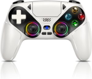 61Nh4hcOglL._AC_SL1500_ RGB Wireless Controller for PS5, Compatible with PS5 Pro/Slim/PC, Bluetooth Gamepad with Back Paddles, LED Lighting, Marco, Turbo, Dual Vibration, 6-Axis Sensor, 3.5mm Audio Jack, Touchpad - White