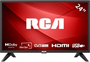 RCA 24 Inch HD TV, DVB-T/T2/C FreeView HD Dolby Digital Audio, Triple Noise Reduction Color Engine LED Backlighting, HDMI VGA PC Audio USB Media Player, Ideal Small Screen for Lounge or Kitchen