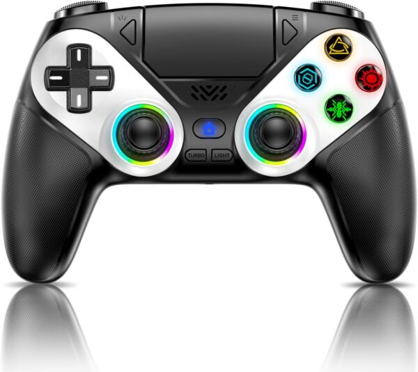 RGB Wireless Controller for PS5, Compatible with PS5 Pro/Slim/PC, Bluetooth Gamepad with Back Paddles, LED Lighting, Marco, Turbo, Dual Vibration, 6-Axis Sensor, 3.5mm Audio Jack, Touchpad - White