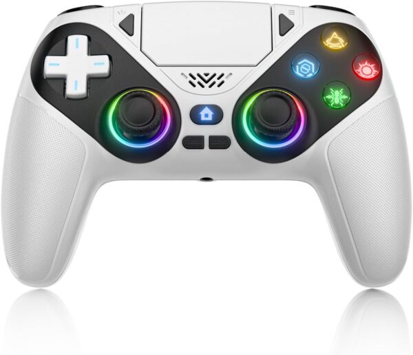 RGB Wireless Controller for PS5, Compatible with PS5 Pro/Slim/PC, Bluetooth Gamepad with Back Paddles, LED Lighting, Marco, Turbo, Dual Vibration, 6-Axis Sensor, 3.5mm Audio Jack, Touchpad - White