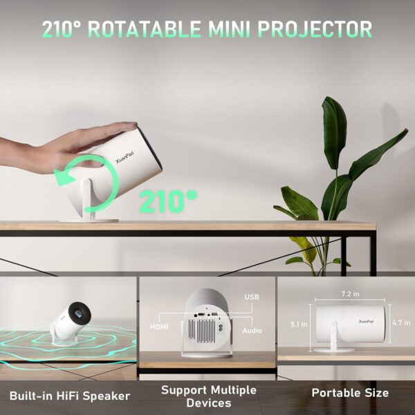 [Official Netflix & 16000L Electric Focus] Mini Projector – WiFi & Bluetooth, XuanPad 1080P Supported, Portable Projector with 210° Rotatable Stand, Auto Keystone, Dust Removal & Cooling Design