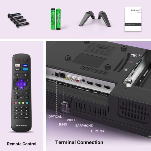 71C8225vysL._AC_SL1500_ RCA Roku TV 24" Smart TV, 24 Inch HD TV with Apple Netflix Freeview, DVB-T2/T Dolby Audio 3 x HDMI 1 x USB Port, Ideal Large Screen for Small Lounge or Kitchen