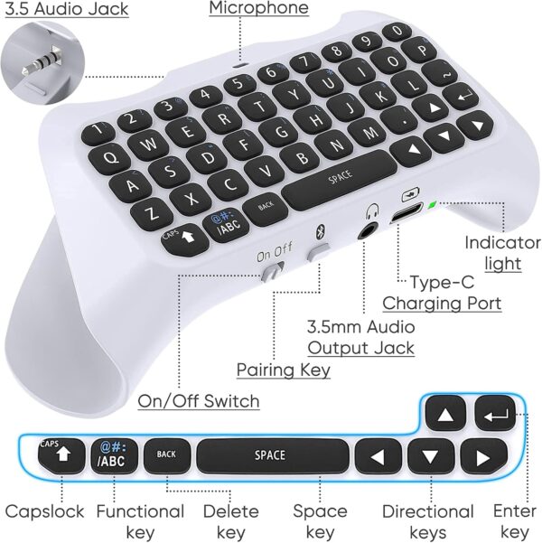 Controller Keyboard Keypad Compatible with PS5/PS5 Pro-Wireless Bluetooth Game Chatpad Keyboard, 47 Keys Keypad-Built-In Speaker &3.5mm Headset Audio Jack Compatible with DualSense Wireless Controller