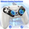 RGB Wireless Controller for PS5, Compatible with PS5 Pro/Slim/PC, Bluetooth Gamepad with Back Paddles, LED Lighting, Marco, Turbo, Dual Vibration, 6-Axis Sensor, 3.5mm Audio Jack, Touchpad - White