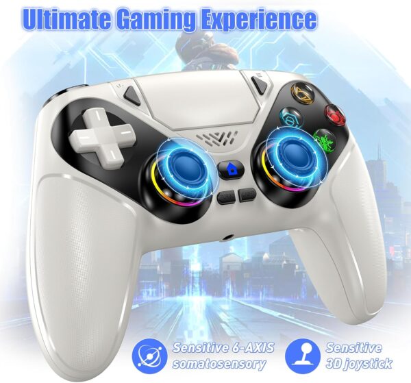 RGB Wireless Controller for PS5, Compatible with PS5 Pro/Slim/PC, Bluetooth Gamepad with Back Paddles, LED Lighting, Marco, Turbo, Dual Vibration, 6-Axis Sensor, 3.5mm Audio Jack, Touchpad - White