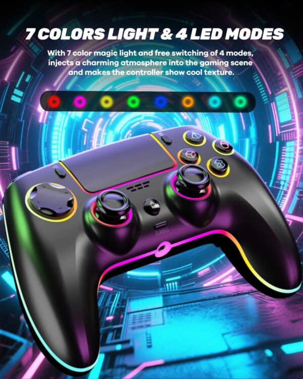 71U8HnwPlOL._AC_SL1500_ Wireless Pro Controller For PS-5/PC/MAC/iOS/Android/Steam Deck, Gamepad with 7 Variable Color RGB Lights/Hall Effect Joystick/Dual Vibration/Turbo/Programmable/Headset Jack/Touchpad/1500 mAh Battery