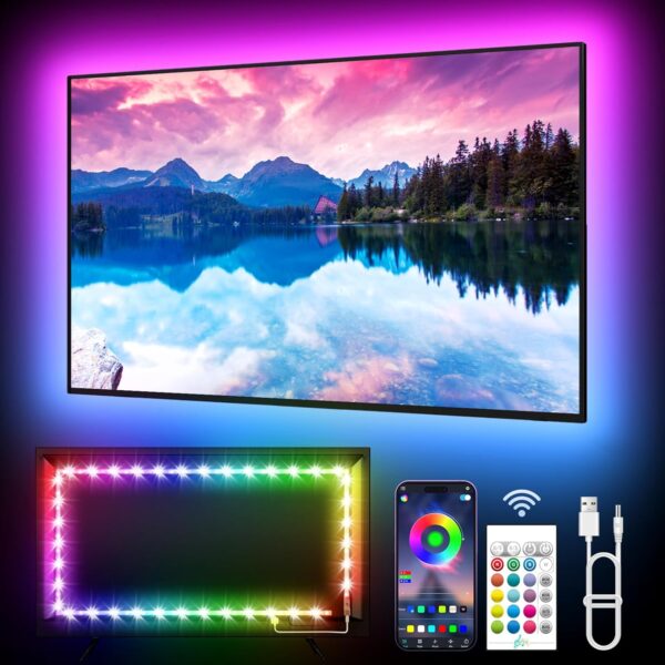 71fl-RuuWvL._AC_SL1500_ Podświetlenie LED TV RGB 3m dla Telewizorów 32-45 cali – Bluetooth, Pilot, Synchronizacja Muzyki, Zasilanie USB
