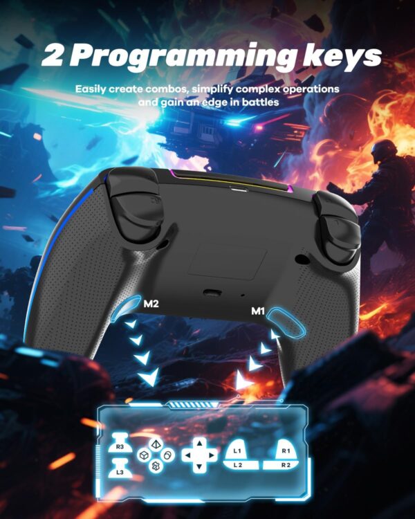 71g94xGAEsL._AC_SL1500_ Wireless Pro Controller For PS-5/PC/MAC/iOS/Android/Steam Deck, Gamepad with 7 Variable Color RGB Lights/Hall Effect Joystick/Dual Vibration/Turbo/Programmable/Headset Jack/Touchpad/1500 mAh Battery