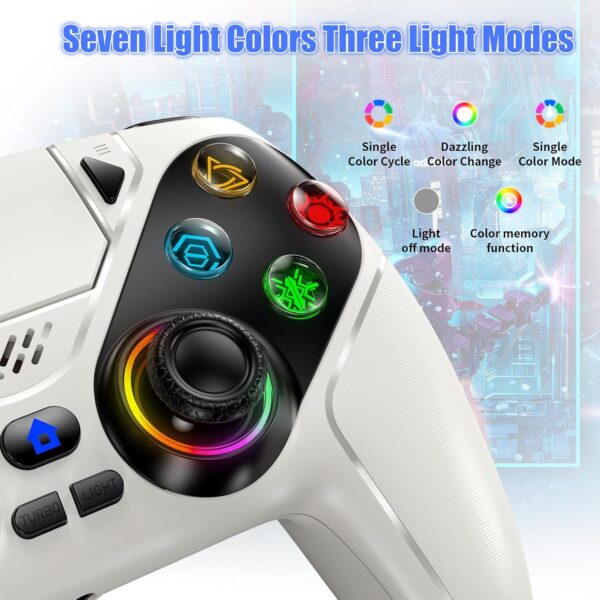 RGB Wireless Controller for PS5, Compatible with PS5 Pro/Slim/PC, Bluetooth Gamepad with Back Paddles, LED Lighting, Marco, Turbo, Dual Vibration, 6-Axis Sensor, 3.5mm Audio Jack, Touchpad - White