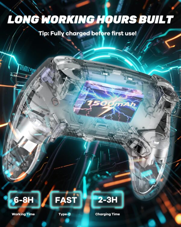 71lgJbPcG8L._AC_SL1500_ Wireless Pro Controller For PS-5/PC/MAC/iOS/Android/Steam Deck, Gamepad with 7 Variable Color RGB Lights/Hall Effect Joystick/Dual Vibration/Turbo/Programmable/Headset Jack/Touchpad/1500 mAh Battery