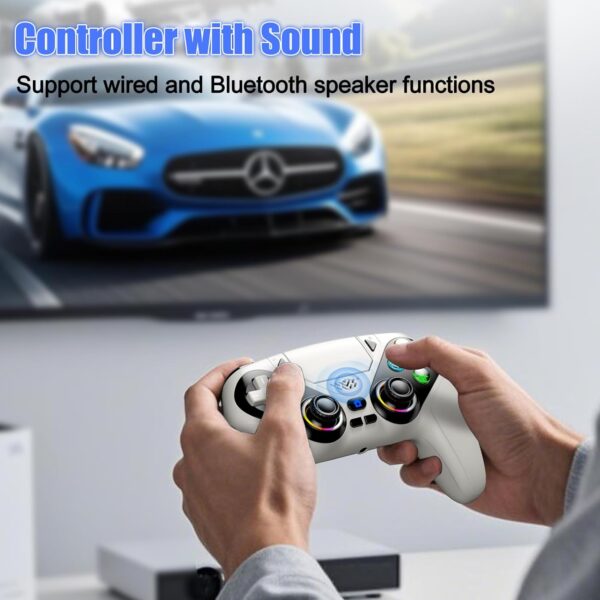 RGB Wireless Controller for PS5, Compatible with PS5 Pro/Slim/PC, Bluetooth Gamepad with Back Paddles, LED Lighting, Marco, Turbo, Dual Vibration, 6-Axis Sensor, 3.5mm Audio Jack, Touchpad - White