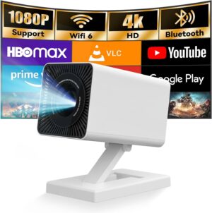 Mini Projektor Przenośny WiFi 6, Bluetooth – Obsługa 4K, Rozdzielczość 1080P, Auto Korekcja Keystone