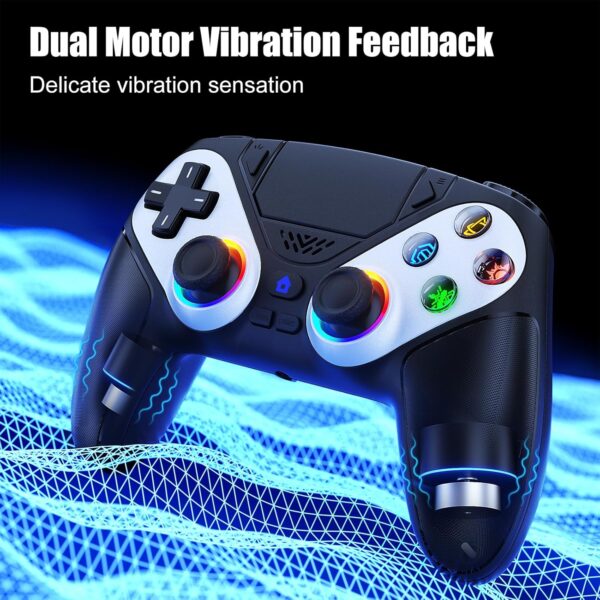 RGB Wireless Controller for PS5, Compatible with PS5 Pro/Slim/PC, Bluetooth Gamepad with Back Paddles, LED Lighting, Marco, Turbo, Dual Vibration, 6-Axis Sensor, 3.5mm Audio Jack, Touchpad - White