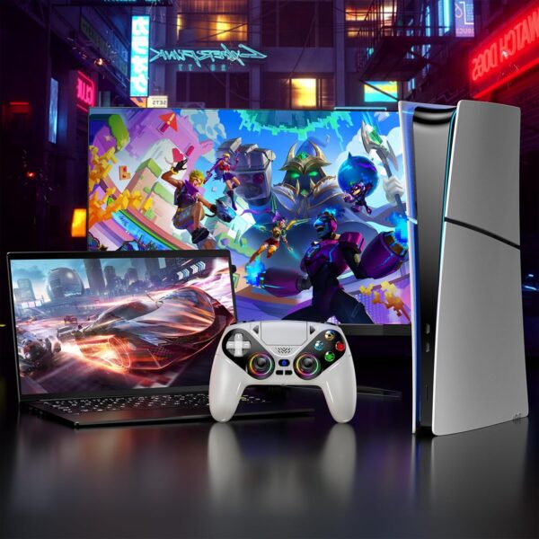 RGB Wireless Controller for PS5, Compatible with PS5 Pro/Slim/PC, Bluetooth Gamepad with Back Paddles, LED Lighting, Marco, Turbo, Dual Vibration, 6-Axis Sensor, 3.5mm Audio Jack, Touchpad - White