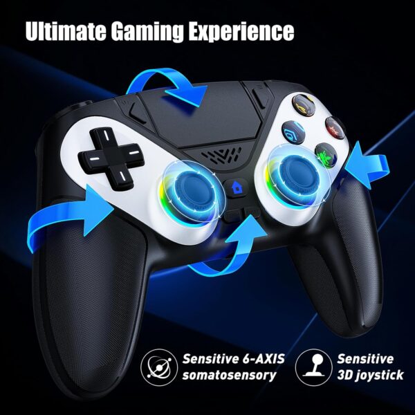 RGB Wireless Controller for PS5, Compatible with PS5 Pro/Slim/PC, Bluetooth Gamepad with Back Paddles, LED Lighting, Marco, Turbo, Dual Vibration, 6-Axis Sensor, 3.5mm Audio Jack, Touchpad - White