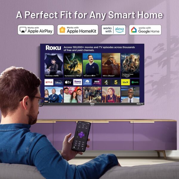 81ooVVM7vaL._AC_SL1500_ RCA Roku TV 24" Smart TV, 24 Inch HD TV with Apple Netflix Freeview, DVB-T2/T Dolby Audio 3 x HDMI 1 x USB Port, Ideal Large Screen for Small Lounge or Kitchen
