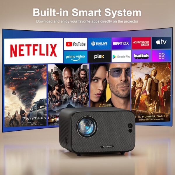 [Official Netflix & 16000L Electric Focus] Mini Projector – WiFi & Bluetooth, XuanPad 1080P Supported, Portable Projector with 210° Rotatable Stand, Auto Keystone, Dust Removal & Cooling Design