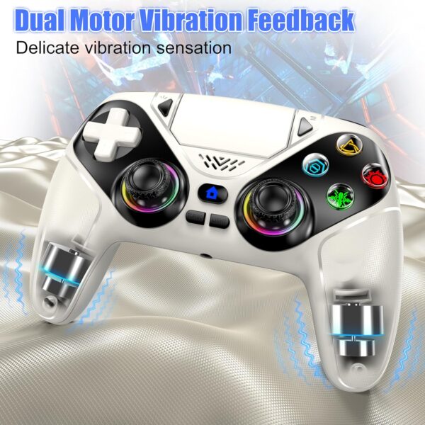 RGB Wireless Controller for PS5, Compatible with PS5 Pro/Slim/PC, Bluetooth Gamepad with Back Paddles, LED Lighting, Marco, Turbo, Dual Vibration, 6-Axis Sensor, 3.5mm Audio Jack, Touchpad - White
